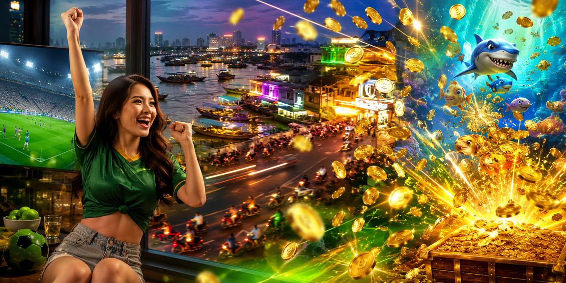 Không khí đêm Cần Thơ với ánh đèn neon và người dùng trải nghiệm cá cược thể thao trực tuyến