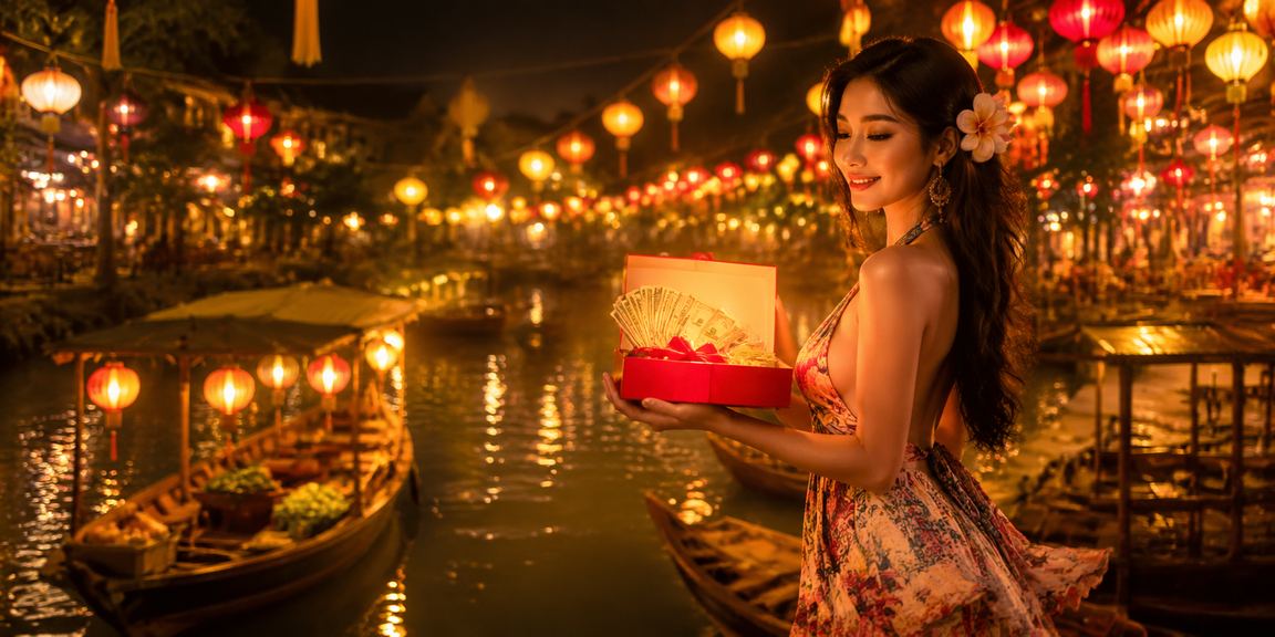 Cảnh cá cược trực tuyến tại chợ đêm Huế với đèn lồng rực rỡ
