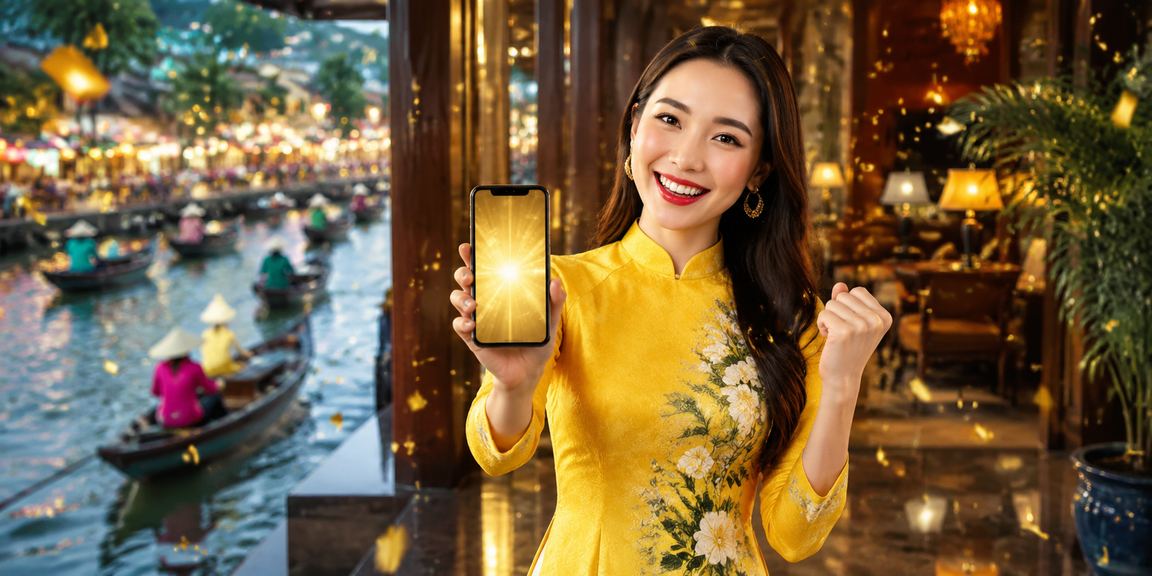 Người dùng Việt Nam dùng điện thoại di động tại vùng sông Mekong để xem ưu đãi và kiểm tra tiền thưởng trực tuyến